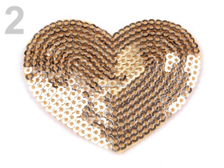 Nažehlovačka - HEART velikost 55x60mm s flitry - zlatá