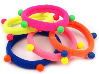 Neonová gumička do vlasů s korálky - modrá