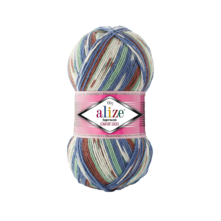 Superwash Comfort Socks 7653 - modrá/zelená/hnědá