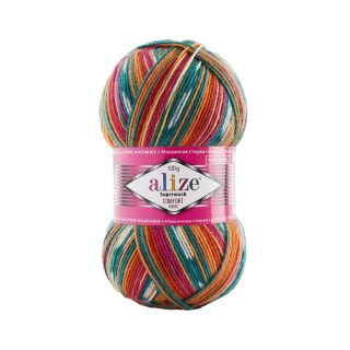 Superwash Comfort Socks 7839 - oranžová/růžová/tyrkys