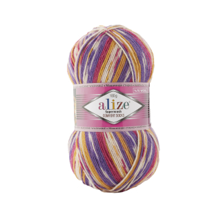 Superwash Comfort Socks 7655 - fialová/růžová/žlutá/krémová